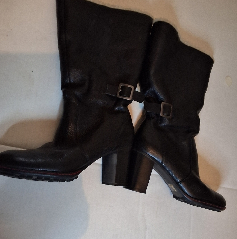 Tommy Girl  Black Pebbled Leather Fleece Lined  Knee High Boots 8 - Picture 3 of 15